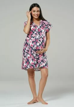 Happy Mama Maternity Hospital Set - Nachtjapon - Navy And Ecru With Flowers -Happy Mama Verkoop 7a3f1e9fe56e4752ad56f68accb90e54