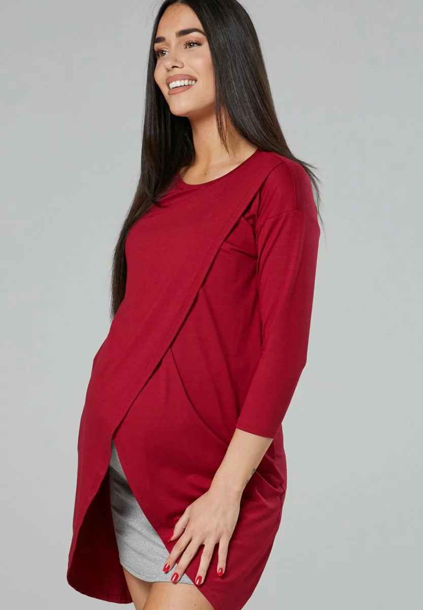 Happy Mama Maternity Nursing - Jurk - Crimson Grey Melange 8 Happy Mama Maternity Nursing - Jurk - Crimson Grey Melange - Afbeelding 6