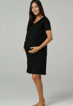 Happy Mama Maternity Breastfeeding 2-Pack - Nachtjapon - BlackGraphite Melange With Dots