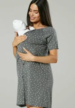 Happy Mama Maternity Breastfeeding 2-Pack - Nachtjapon - BlackGraphite Melange With Dots -Happy Mama Verkoop 7ca9cb6e854a448f8f33525e2b315a1f
