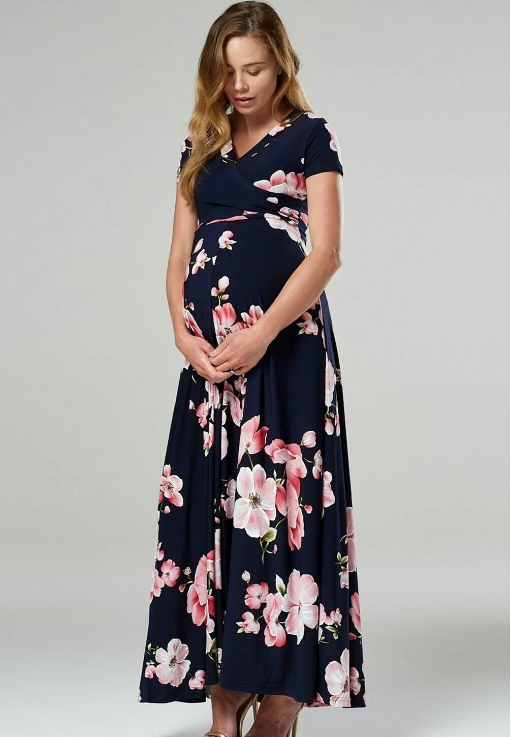Happy Mama Wrap Short Sleeve - Maxi-Jurk - Dark Blue/Pink 6 Happy Mama Wrap Short Sleeve - Maxi-Jurk - Dark Blue/Pink - Afbeelding 4