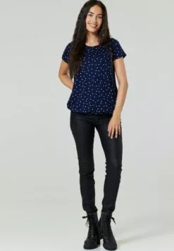 Happy Mama Maternity Layered- T-Shirt Print - Navy With Small White Dots -Happy Mama Verkoop 8b8eff9943b54774a37f8b173579a917