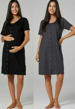 Happy Mama Maternity Breastfeeding 2-Pack - Nachtjapon - Black Graphite