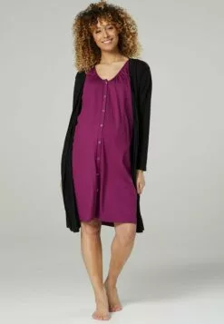 Happy Mama Maternity Hospital Set - Nachtjapon - Plum & Black