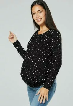 Happy Mama Layered- Longsleeve - Black With Small White Dots -Happy Mama Verkoop 95864577666949ba96ae309cff850749