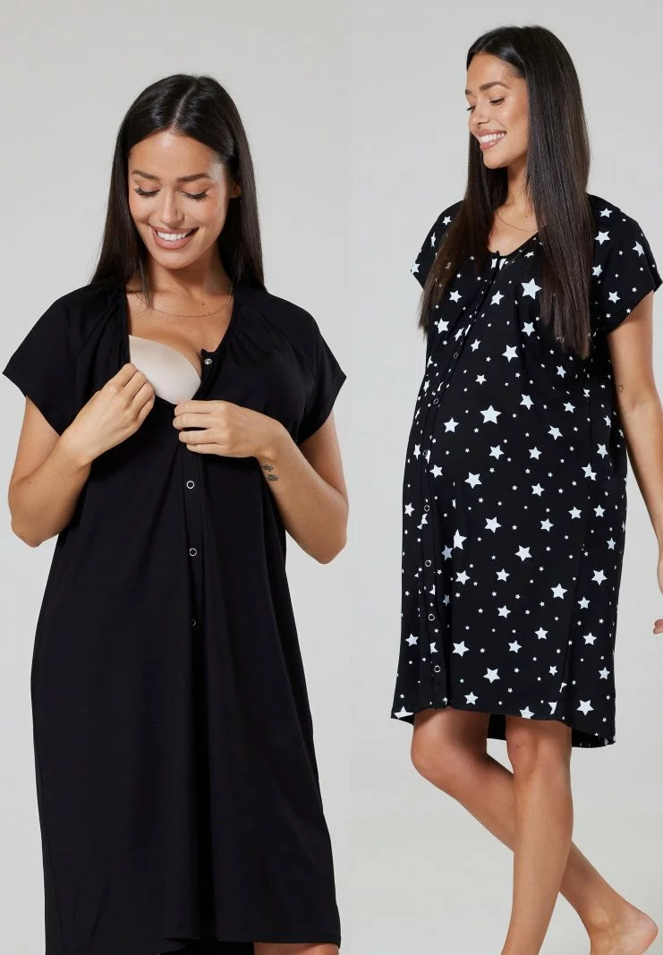 Happy Mama 2Pack- Nachtjapon - Black And Black With Mixed Stars 6 Happy Mama 2Pack- Nachtjapon - Black And Black With Mixed Stars - Afbeelding 4