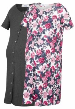 Happy Mama Maternity Breastfeeding 2-Pack - Nachtjapon - Graphite Melange Ecru With Flowers -Happy Mama Verkoop 9971da5e779c41cc8d0654991f95c5e2