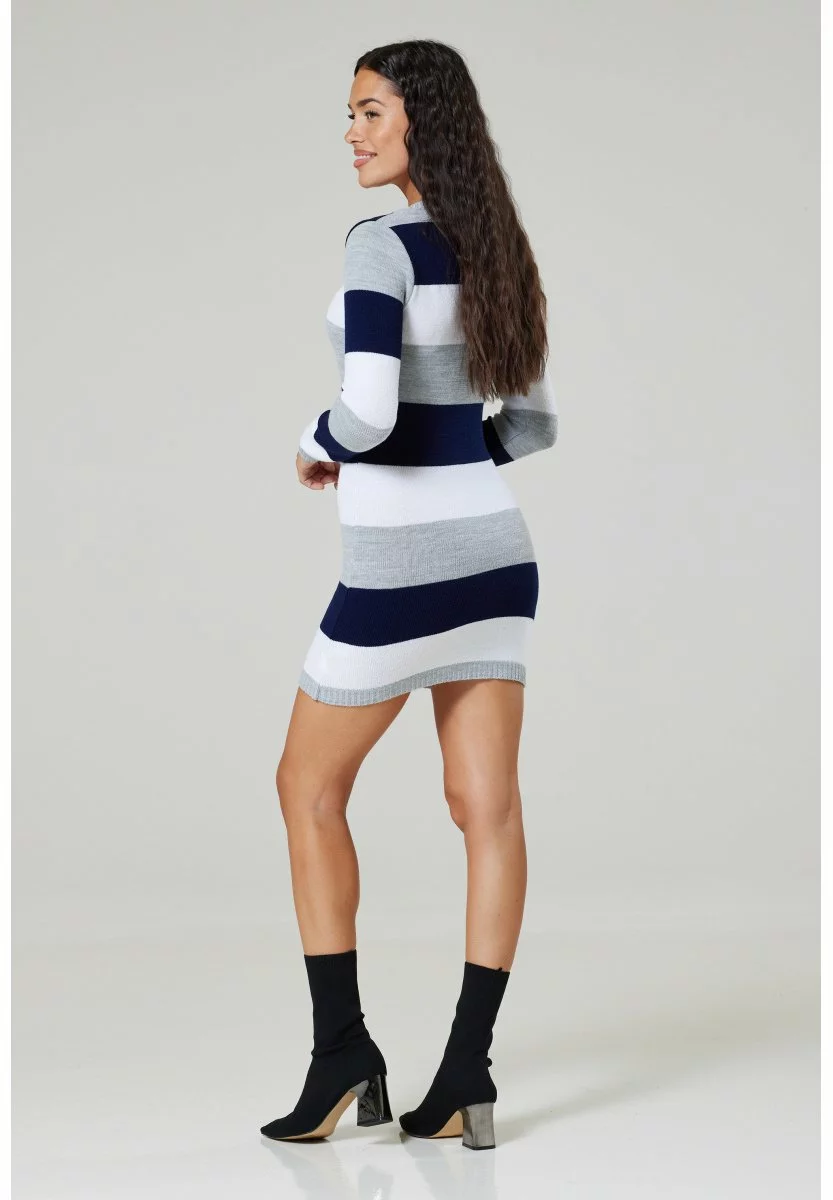 Happy Mama Stretchy Warm Stripes - Gebreide Jurk - Navy 5 Happy Mama Stretchy Warm Stripes - Gebreide Jurk - Navy - Afbeelding 3