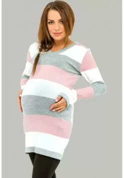 Happy Mama Stretchy Warm Stripes - Gebreide Jurk - Baby Pink