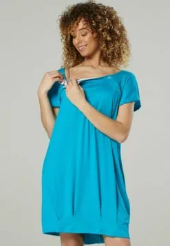 Happy Mama Maternity And Breastfeeding Nightshirt - Jerseyjurk - Turquoise -Happy Mama Verkoop a4dd21fbb1234460b5c75f369fe93d62