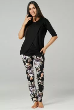 Happy Mama Pyjama - Black Flowers -Happy Mama Verkoop aadc7cf901a94293b2ee6bfeb7bd7b1a