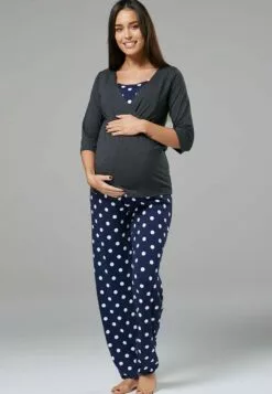Happy Mama Set - Pyjama - Navy With Dots