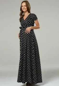 Happy Mama Wrap Short Sleeve - Maxi-Jurk - Black With Dots -Happy Mama Verkoop b1b1d7325b544d309bd2690df9957198