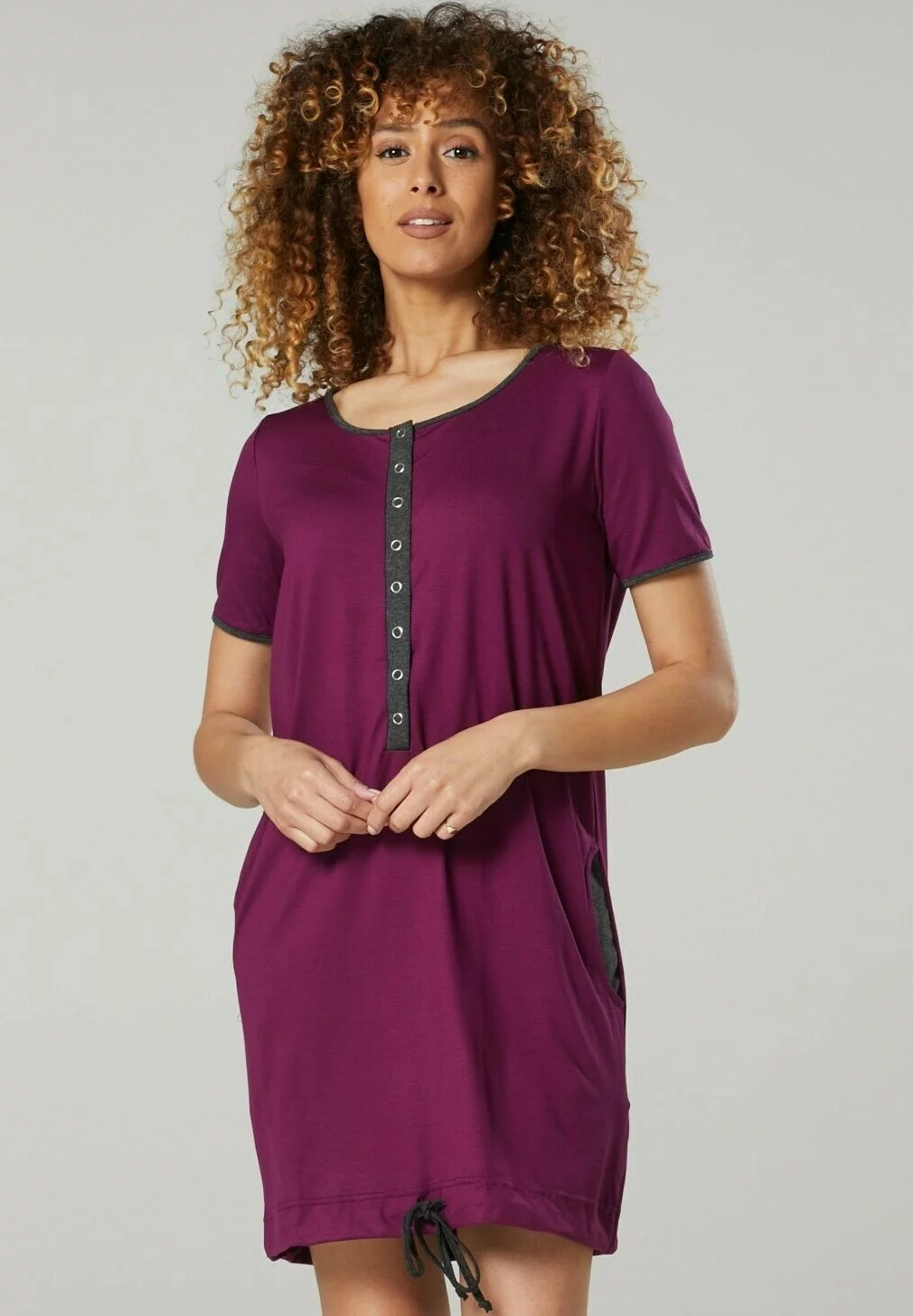 Happy Mama Maternity Nursing Delivery Hospital - Nachtjapon - Plum & Graphite Melange 8 Happy Mama Maternity Nursing Delivery Hospital - Nachtjapon - Plum & Graphite Melange - Afbeelding 6