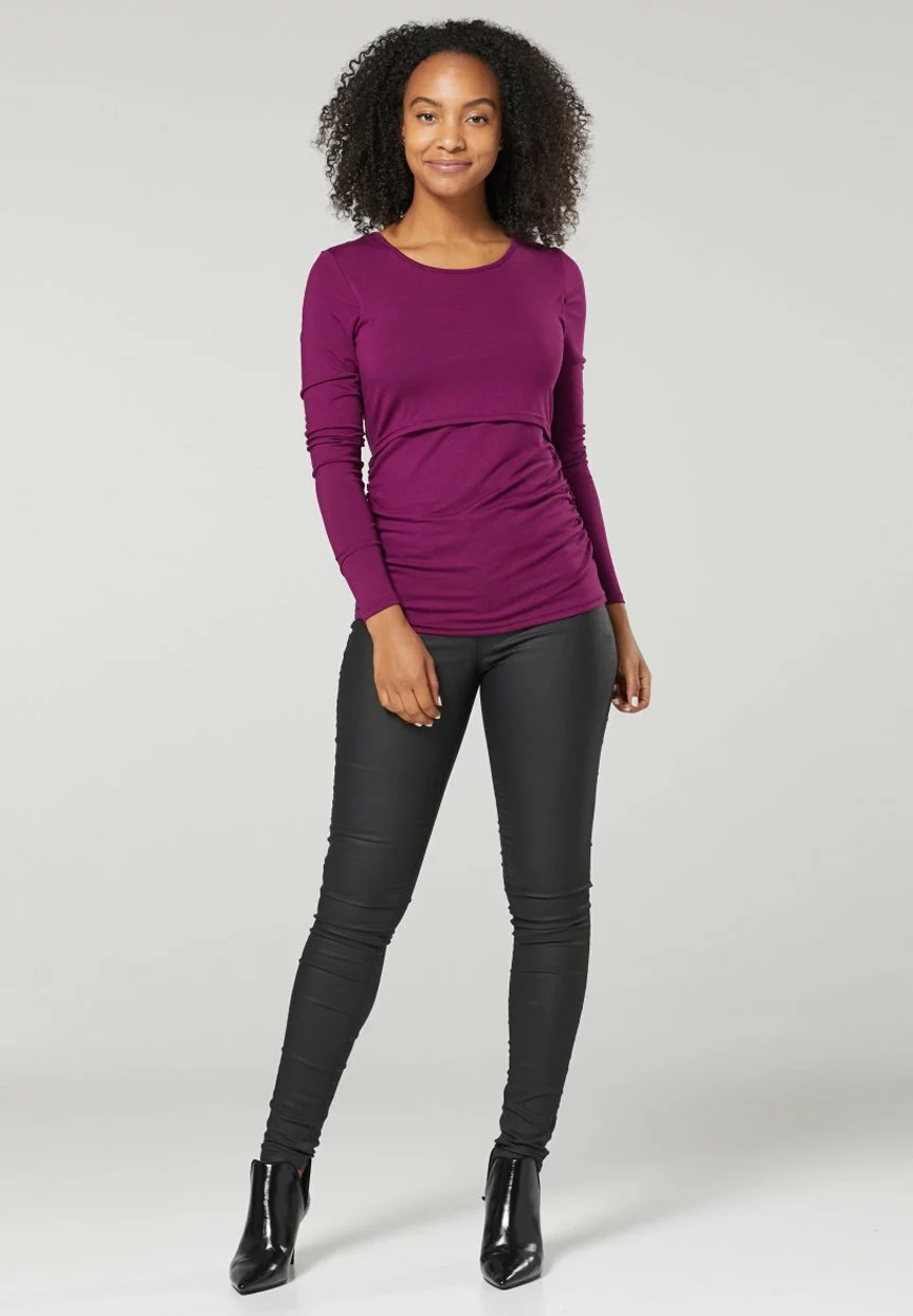 Happy Mama Maternity Nursing- Longsleeve - Plum 5 Happy Mama Maternity Nursing- Longsleeve - Plum - Afbeelding 4