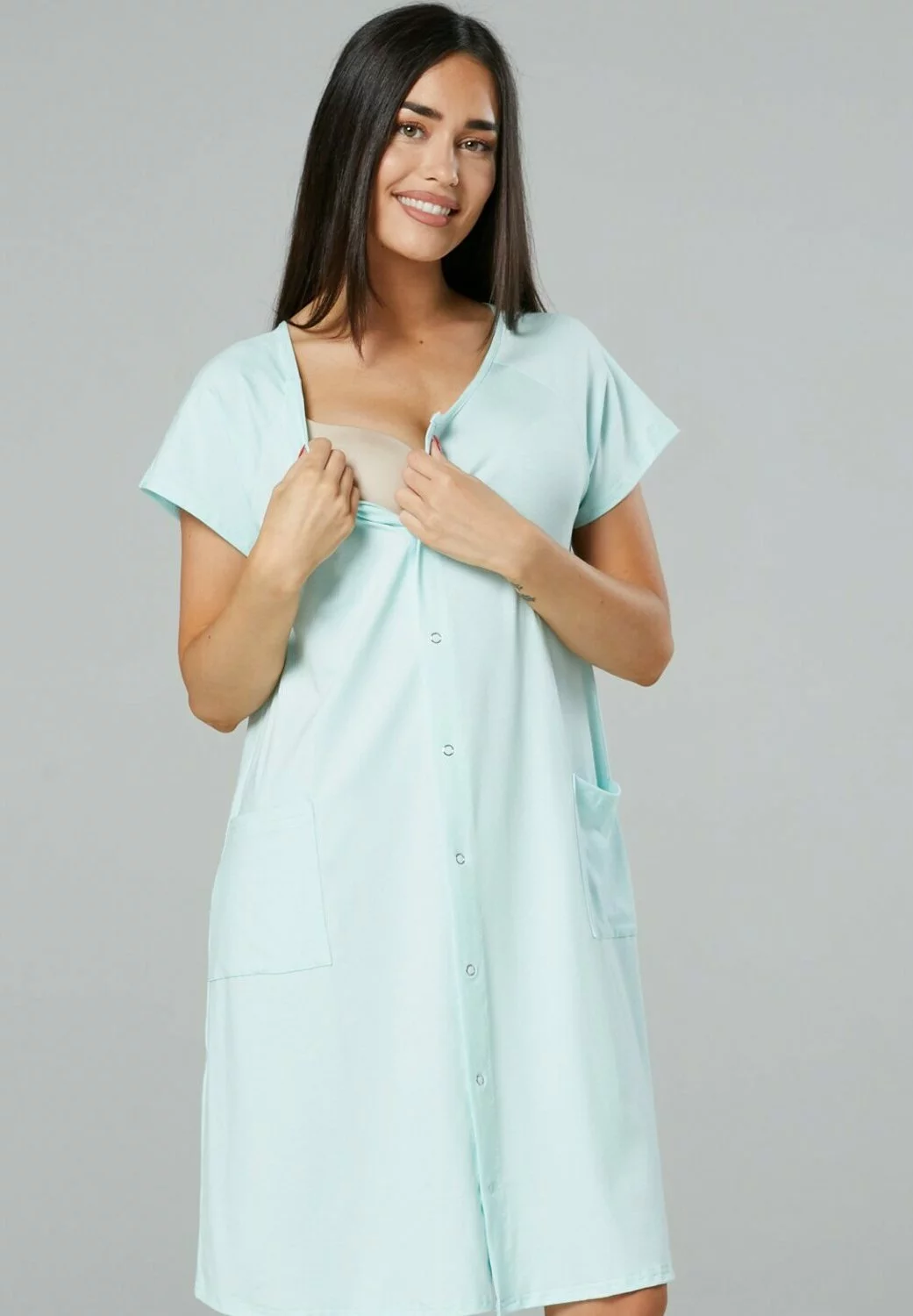 Happy Mama 3-Pack - Nachtjapon - Blue Grey & Mint & Aqua 7 Happy Mama 3-Pack - Nachtjapon - Blue Grey & Mint & Aqua - Afbeelding 5