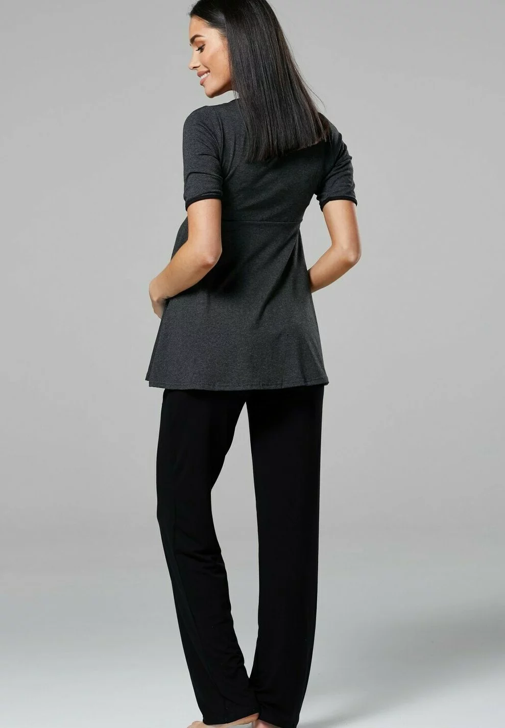 Happy Mama 3 Piece Sleepwear - Badjas - Graphite Melange /Black 5 Happy Mama 3 Piece Sleepwear - Badjas - Graphite Melange /Black - Afbeelding 3