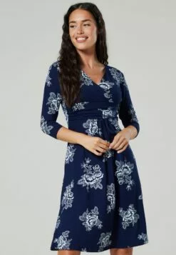 Happy Mama 3/4 Sleeve V-Neck- Jerseyjurk - Navy / White Flowers -Happy Mama Verkoop c0931696f62f4458bfb8be37cf23249a