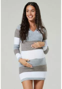 Happy Mama Stretchy Warm Stripes - Gebreide Jurk - Cappuccino Melange