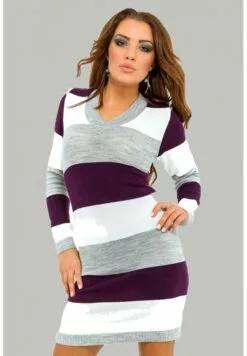 Happy Mama Stretchy Warm Stripes - Gebreide Jurk - Purple