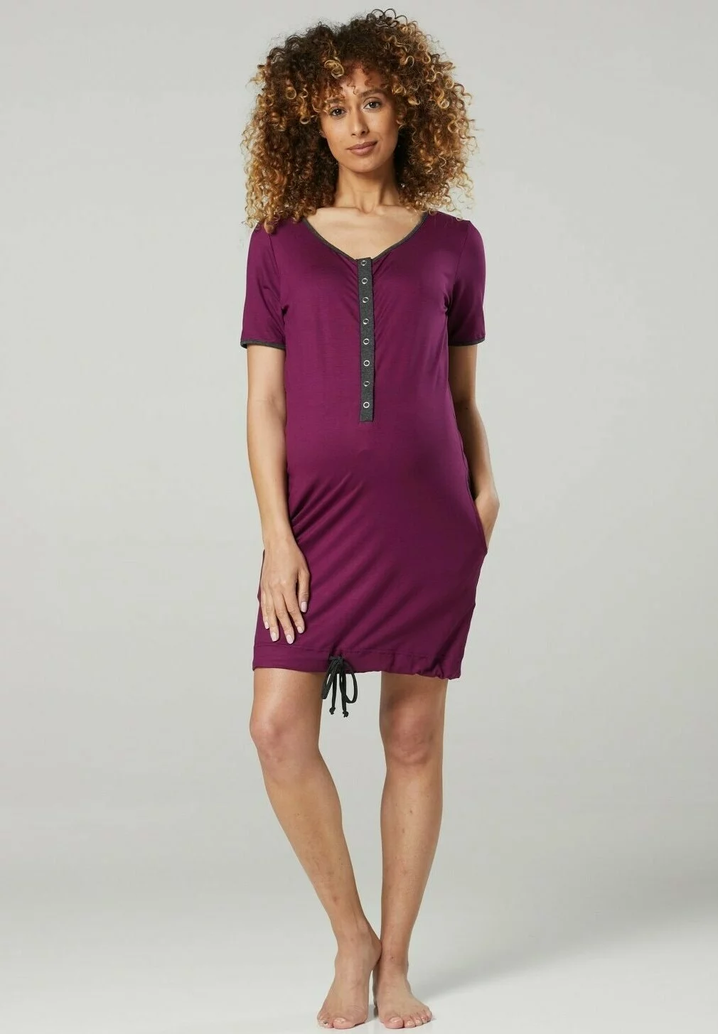 Happy Mama Maternity Nursing Delivery Hospital - Nachtjapon - Plum & Graphite Melange 4 Happy Mama Maternity Nursing Delivery Hospital - Nachtjapon - Plum & Graphite Melange - Afbeelding 2