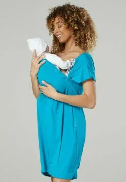 Happy Mama Maternity And Breastfeeding Nightshirt - Jerseyjurk - Turquoise -Happy Mama Verkoop c7862333f32f4b59866673bb7a532371
