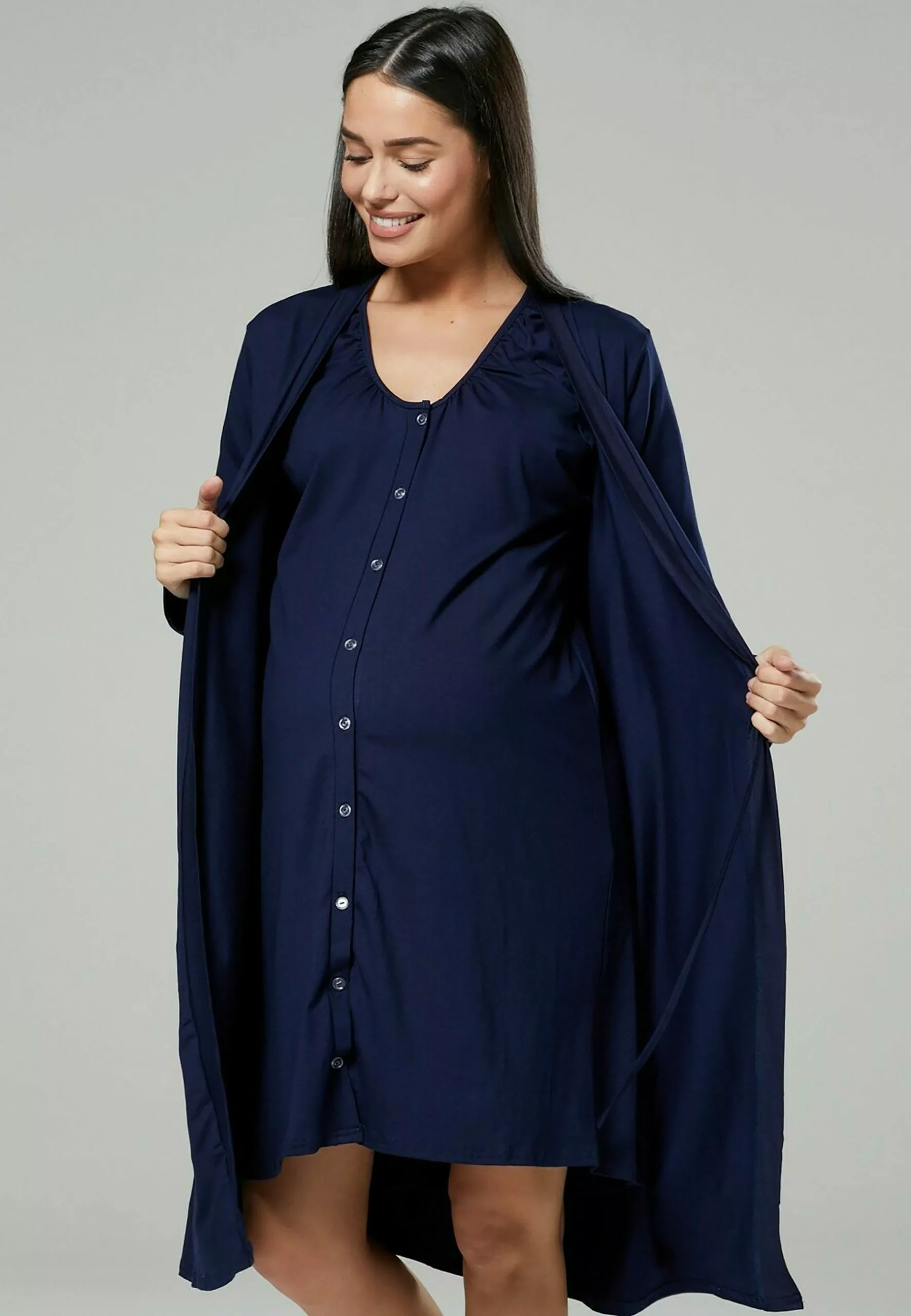 Happy Mama Maternity Hospital Set - Nachtjapon - Navy 3 Happy Mama Maternity Hospital Set - Nachtjapon - Navy