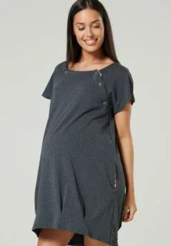 Happy Mama Maternity And Breastfeeding Nightshirt - Jerseyjurk - Graphite Melange
