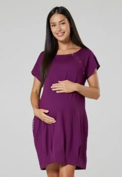Happy Mama Maternity And Breastfeeding Nightshirt - Jerseyjurk - Plum