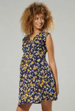 Happy Mama Jurk - Navy With Small Yellow Flowers -Happy Mama Verkoop d5a926105608479e9bd775216fd889b2