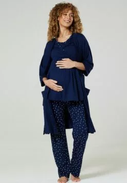 Happy Mama 3 Piece Sleepwear - Badjas - Navy Navy With Dots