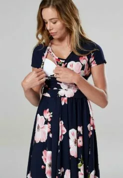 Happy Mama Short Sleeve - Jerseyjurk - Dark Blue Light Pink -Happy Mama Verkoop dd1cad18aa984e4394fd0e44a5b3d671