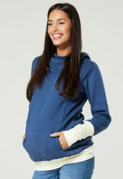 Happy Mama Nursing - Hoodie - Jeans Melange/Ecru -Happy Mama Verkoop dff1f5f88a164125967418247b003c25