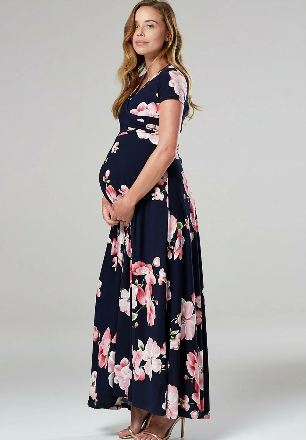 Happy Mama Wrap Short Sleeve - Maxi-Jurk - Dark Blue/Pink 8 Happy Mama Wrap Short Sleeve - Maxi-Jurk - Dark Blue/Pink - Afbeelding 6