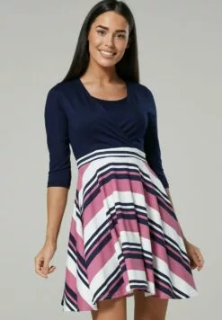Happy Mama Jerseyjurk - Navy Dusky Pink Stripes