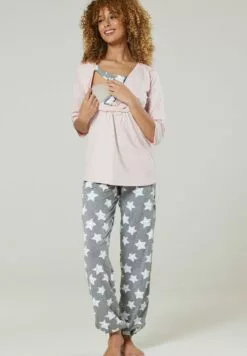 Happy Mama Set - Pyjama - Powder PinkGrey Melange With Stars -Happy Mama Verkoop e76129758eb74a9787c60b5e9a9b787b