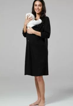 Happy Mama Maternity Skin To Skin Labor - Nachtjapon - Black -Happy Mama Verkoop e816193c4a2b41b79a02f7202b8386e1