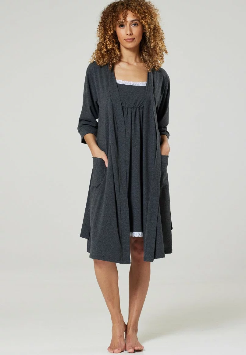 Happy Mama Set- Badjas - Graphite Melange 4 Happy Mama Set- Badjas - Graphite Melange - Afbeelding 2