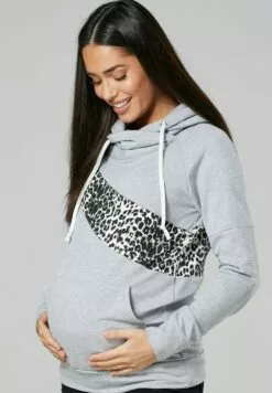 Happy Mama Maternity Nursing Colour Block - Hoodie - Light Grey Melange Panther