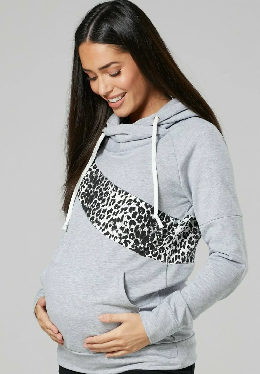 Happy Mama Maternity Nursing Colour Block - Hoodie - Light Grey Melange Panther 3 Happy Mama Maternity Nursing Colour Block - Hoodie - Light Grey Melange Panther