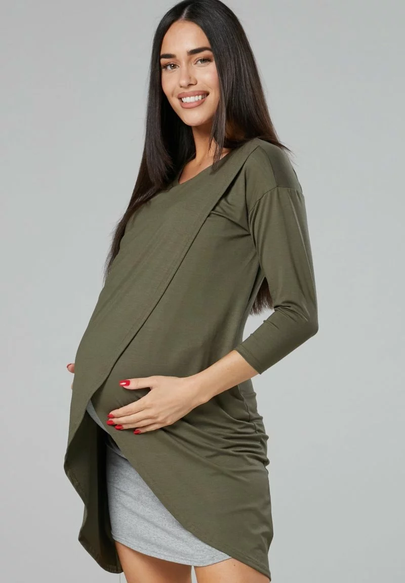 Happy Mama Maternity Nursing - Jurk - Khaki/ Grey Melange 3 Happy Mama Maternity Nursing - Jurk - Khaki/ Grey Melange