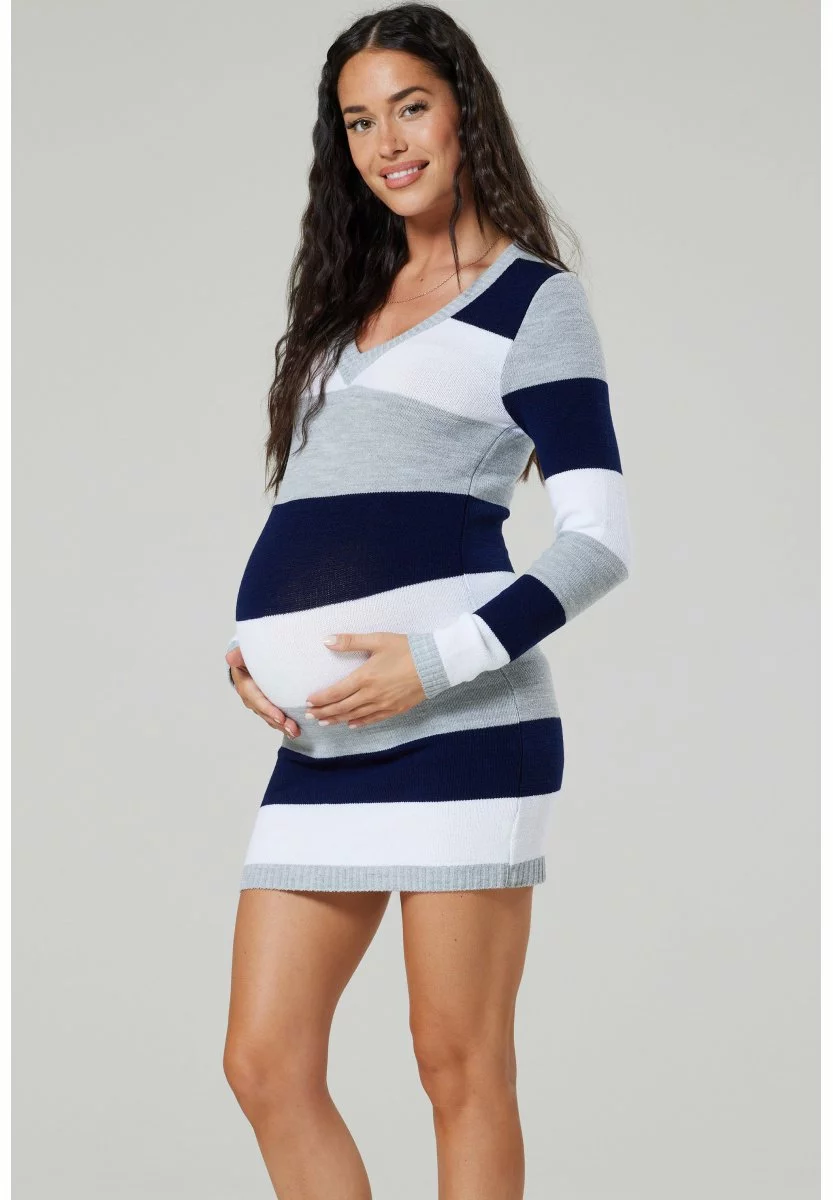 Happy Mama Stretchy Warm Stripes - Gebreide Jurk - Navy 6 Happy Mama Stretchy Warm Stripes - Gebreide Jurk - Navy - Afbeelding 4