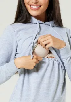 Happy Mama Maternity Nursing - Hoodie - Grey Melange -Happy Mama Verkoop f0daac987c2e43018ba5740a7bfab078