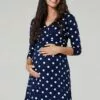 Happy Mama 3/4 Sleeve V-Neck- Jerseyjurk - Navy With Large Dots -Happy Mama Verkoop f18b0f42bb5f470aabc89fda495788d4