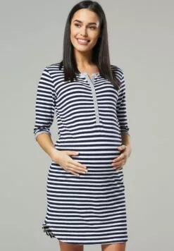 Happy Mama Nachtjapon - Navy Stripes