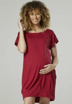 Happy Mama Maternity And Breastfeeding Nightshirt - Jerseyjurk - Red